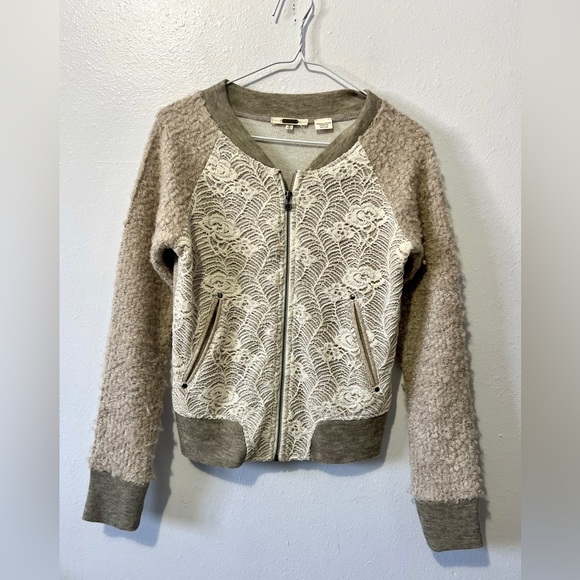 Miss Me Boucle & Lace Wool Blend Bomber Jacket - Small - Picture 2 of 9